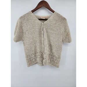 Crossroads Beige Crochet Knit Short Sleeve Cardigan Sweater Size S (6-8)